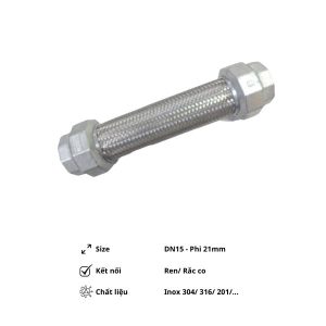 Khớp nối mềm inox DN15 dạng ren/ 2 đầu rắc co