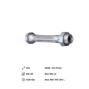 Khớp nối mềm inox DN20 hai đầu rắc co