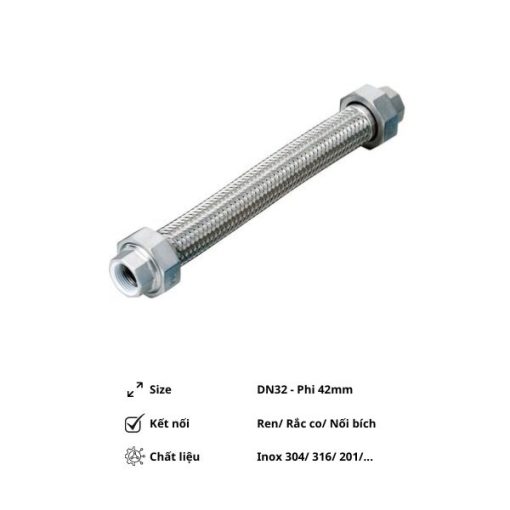 Khớp nối mềm inox DN32 lắp ren/ nối bích