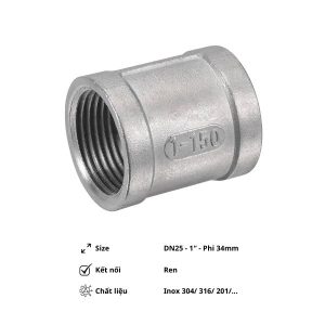 Măng sông ren inox có gờ DN25