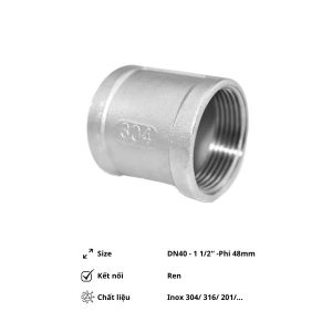 Măng sông ren inox có gờ DN40