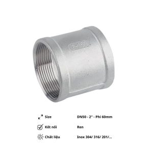 Măng sông ren inox có gờ DN50