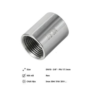 Măng sông ren trơn inox DN10