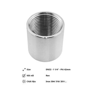 Măng sông ren trơn inox DN32