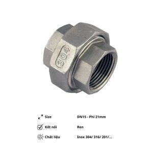 Rắc co ren inox DN15 (Phi 21)