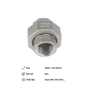 Rắc co ren inox DN32 Phi 42mm