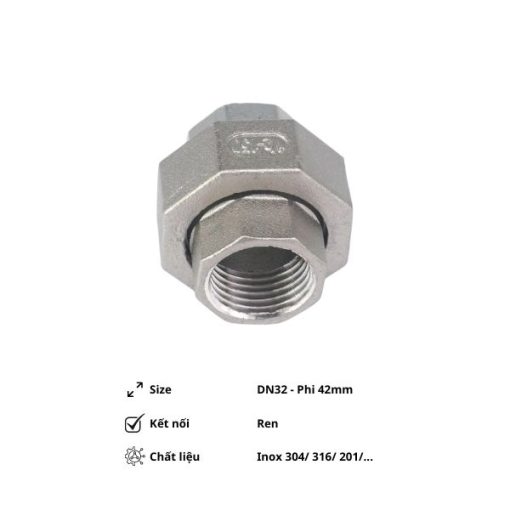 Rắc co ren inox DN32 Phi 42mm