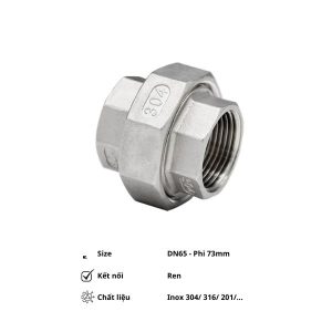 Rắc co ren inox DN65 Phi 73mm