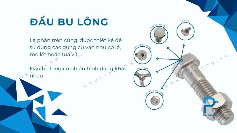 Đầu bu lông có nhiều kiểu dáng khác nhau