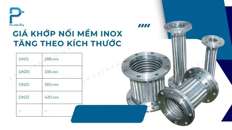 Báo giá khớp nối mềm inox tăng theo kích thước