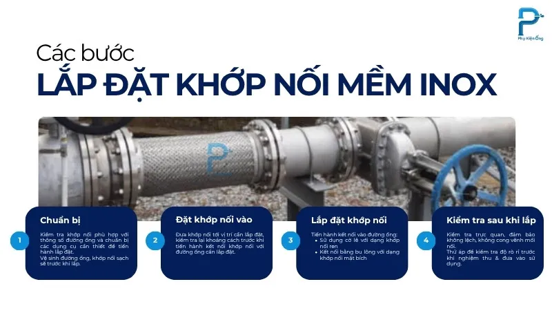 4 bước lắp đặt khớp nối mềm inox vào hệ thống