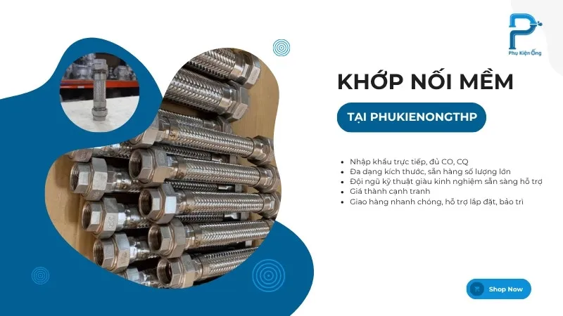 Khớp nối mềm inox nối ren, rắc co tại Phụ kiện ống THP