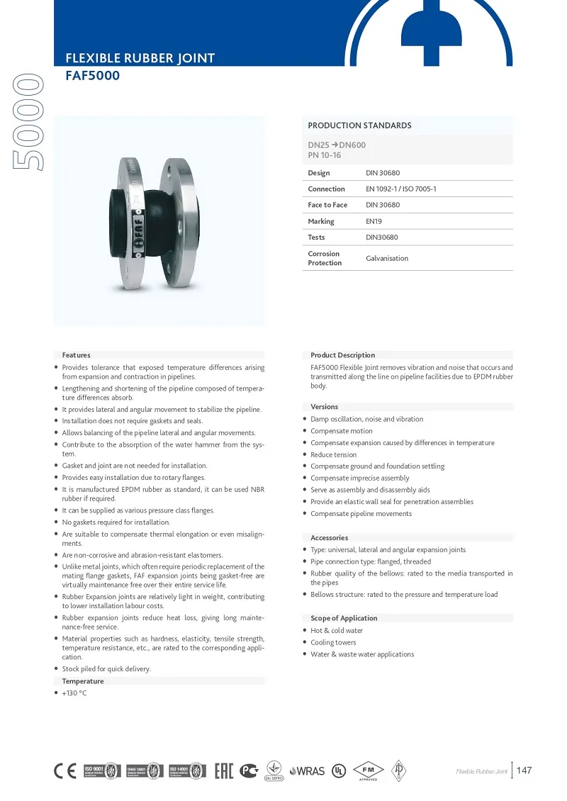 Catalogue khớp nối mềm cao su nối bích FAF