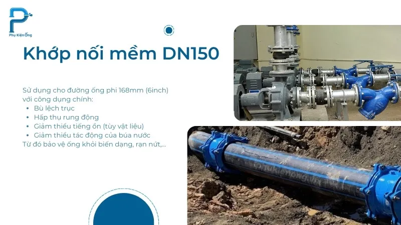 Khớp nối mềm DN1560 bảo vệ đường ống phi 168 khỏi rung động, giãn nở nhiệt