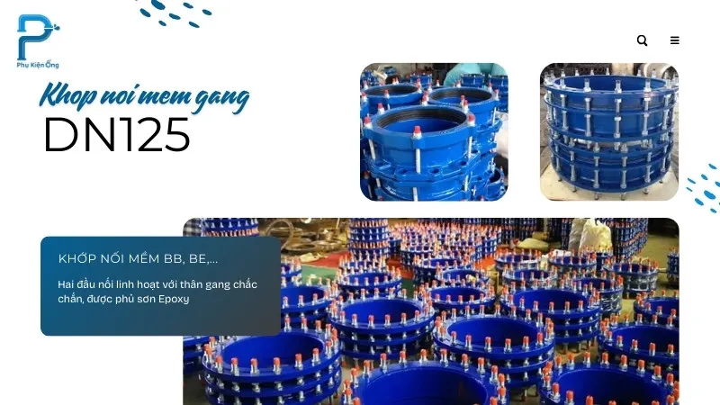 Khớp nối mềm gang DN125 đa dạng với các đầu kết nối