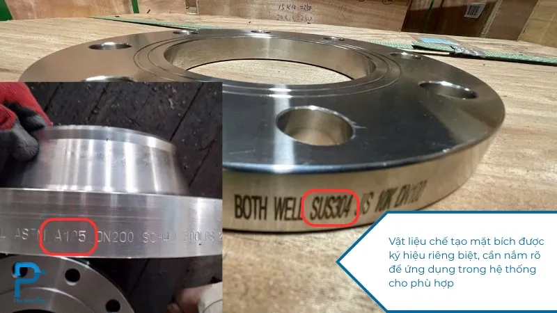 Vật liệu mặt bích được ký hiệu cụ thể