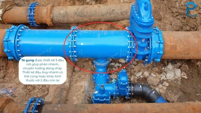 Tê gang nối ống, giúp kết nối 3 đoạn ống vuông góc